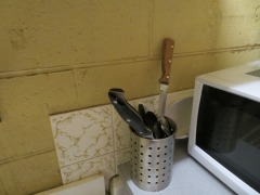 Kitchen Sundries comprising; Microwave Oven, Toaster, Kettle, Sandwich Press, Cups, Plates, Cutlery and Sundry items - 4