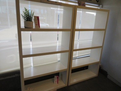 3 x White Timber 4 Tier Display Shelves, 1050 x 380 x 1900mm H
