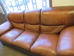 3 Seater Brown Leather Couch, Dark Timber Frame, 2200 x 900 x 1000mm H - 4