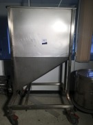 Stainless Steel Feed Hopper on Mobile Frame with Shut off valve, 100mm Tank, Main size: 1200 x 900 x 250mm