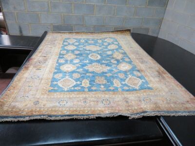 Persian Rug, K2HM9600, Beige, Blue & Gold Afghanistan Pure Wool Pile Z16LER Natural Dye, 1880mm L x 1440mm W (Red stains to rug & border)