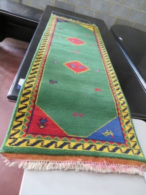 Persian Rug, KWFAV6PL, Hallway Runner, Green, Red, Blue & Yellow India Pure Wool Pile GABBEH, 2000mm L x 720mm W