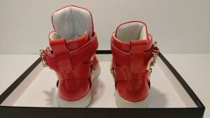 Versace Red Medusa Head Calfskin Leather High Top Gold Detail Sneakers - Size: 35 - 5
