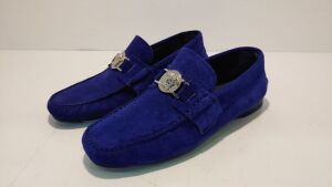 Versace Blue Suede Loafers With Silvertone Medusa Head - VFDSU6014 DCRSG KLBP - Size: 40 - 2