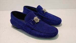 Versace Blue Suede Loafers With Silvertone Medusa Head - VFDSU6014 DCRSG KLBP - Size: 40 - 3