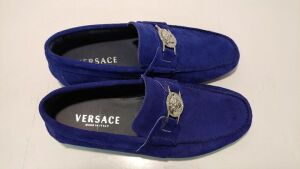 Versace Blue Suede Loafers With Silvertone Medusa Head - VFDSU6014 DCRSG KLBP - Size: 40 - 4