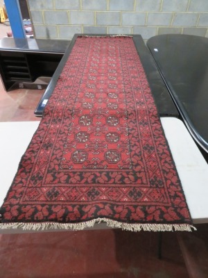 Persian Rug, K9M8P3VF, Black, Red & Cream Afghanistan Pure Wool Pile TURKOMAN, 2760mm L x 870mm W