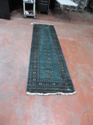 Persian Rug, K852C75K, Hallway Runner, Green Pakistan Pure Wool Pile BAKHARA, 2970mm L x 880mm W (Stained) - 2