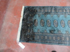 Persian Rug, K852C75K, Hallway Runner, Green Pakistan Pure Wool Pile BAKHARA, 2970mm L x 880mm W (Stained) - 4