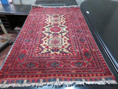 Persian Rug, KBH159FO, Red, Black, Cream Afghanistan Pure Wool Pile KUNDUZ, 1470mm L x 970mm W