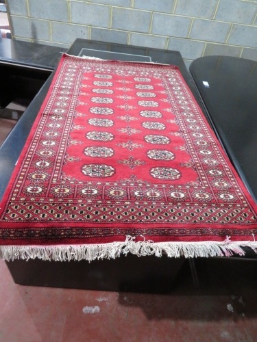 Persian Rug, Red, Black & Cream Pakistan Pure Wool Pile MORT BOKHARI, 1160mm L x 940mm W