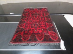 Persian Rug, KEU9UNL8, Red, Navy & Dark Tassels Afghanistan Pure Wool Pile KHALMOHAMMID, 1220mm L x 720mm W - 2