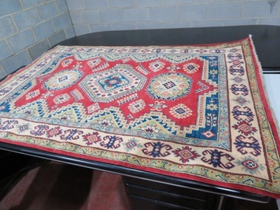 Persian Rug, KMMYQ5BW, Red, Green, Blue & Cream Afghanistan Pure Wool Pile KAZAK, 2220mm L x 1530mm W