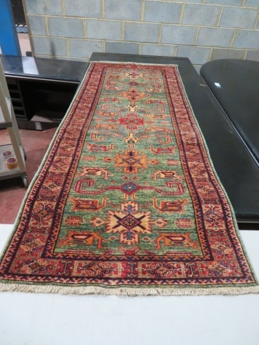 Persian Rug, K2CXUE6R, Hallway Runner, Red, Blue & Green Pakistan Pure Wool Pile, 2130mm L x 820mm W