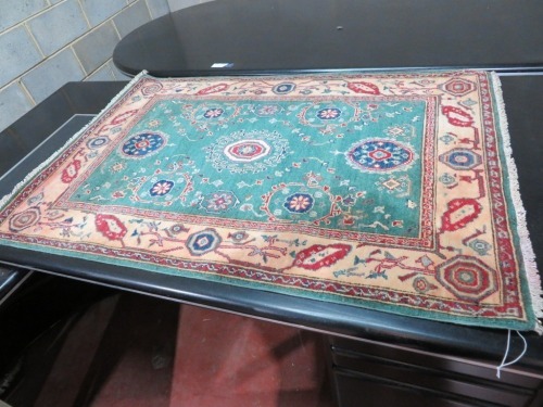 Persian Rug, KPPD35QS, Teal, Red & Cream Sad Oriental Carpets, Pure Wool, 1450mm L x 1000mm W (Origin Unknown) (Stained)