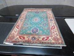 Persian Rug, KPPD35QS, Teal, Red & Cream Sad Oriental Carpets, Pure Wool, 1450mm L x 1000mm W (Origin Unknown) (Stained) - 2