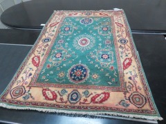 Persian Rug, KPPD35QS, Teal, Red & Cream Sad Oriental Carpets, Pure Wool, 1450mm L x 1000mm W (Origin Unknown) (Stained) - 3