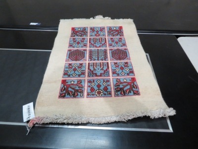 Persian Rug, KHKPPR83, Red, Blue & Beige Wool Pile, 1050mm L x 740mm W