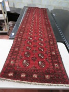 Persian Rug, (No Label) Red, Black & Cream Afghanistan Pure Wool Pile TURKOMAN, 2860mm L x 770mm W