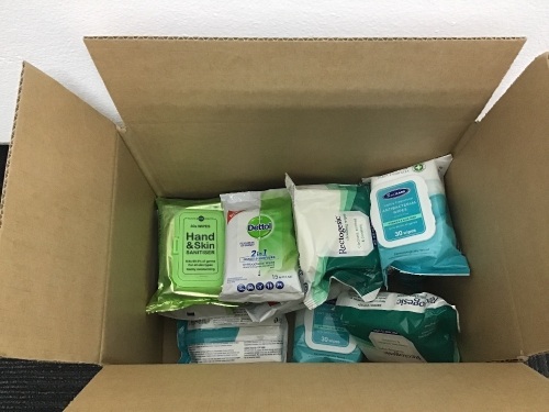 Carton of 15 packs of Hand & Surface Wipes